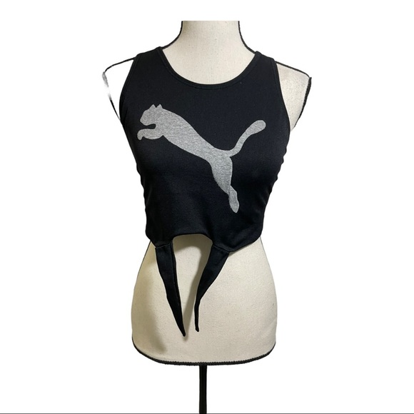 Puma cropped tie knot front black puma silver logo top. Size Large. - Picture 8 of 9